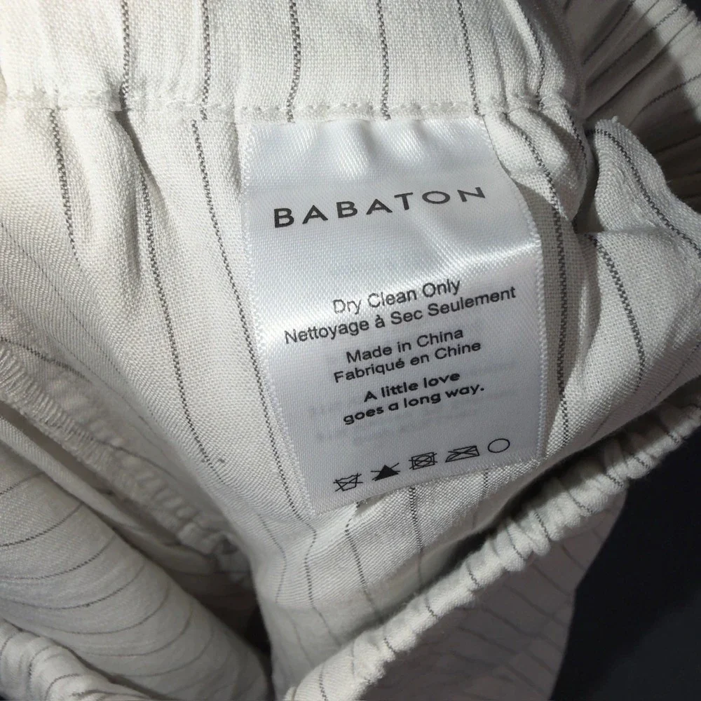 Babaton Womens Pinstripe Linen Blend Pull On Pant Cream Black Small YLV1-6425-29